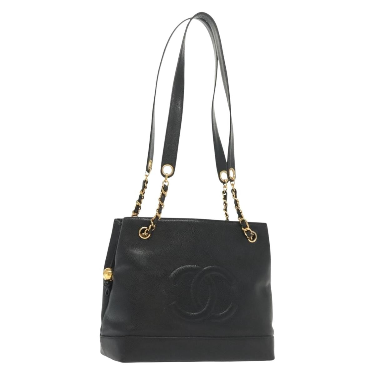 Chanel Vintage CC Logo Chain Tote Caviar, BLACK, LEATHER, Tote bag