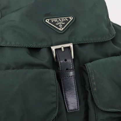 Prada Vela Double Front Pocket Backpack Tessuto with Saffiano Leather, GREEN, NYLON, Backpack