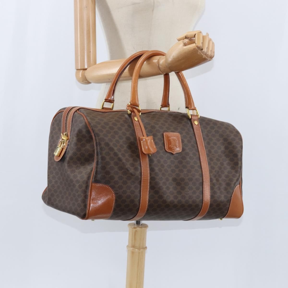 Celine Vintage Boston Bag Macadam Coated Canvas, BROWN, CANVAS, Travel bag