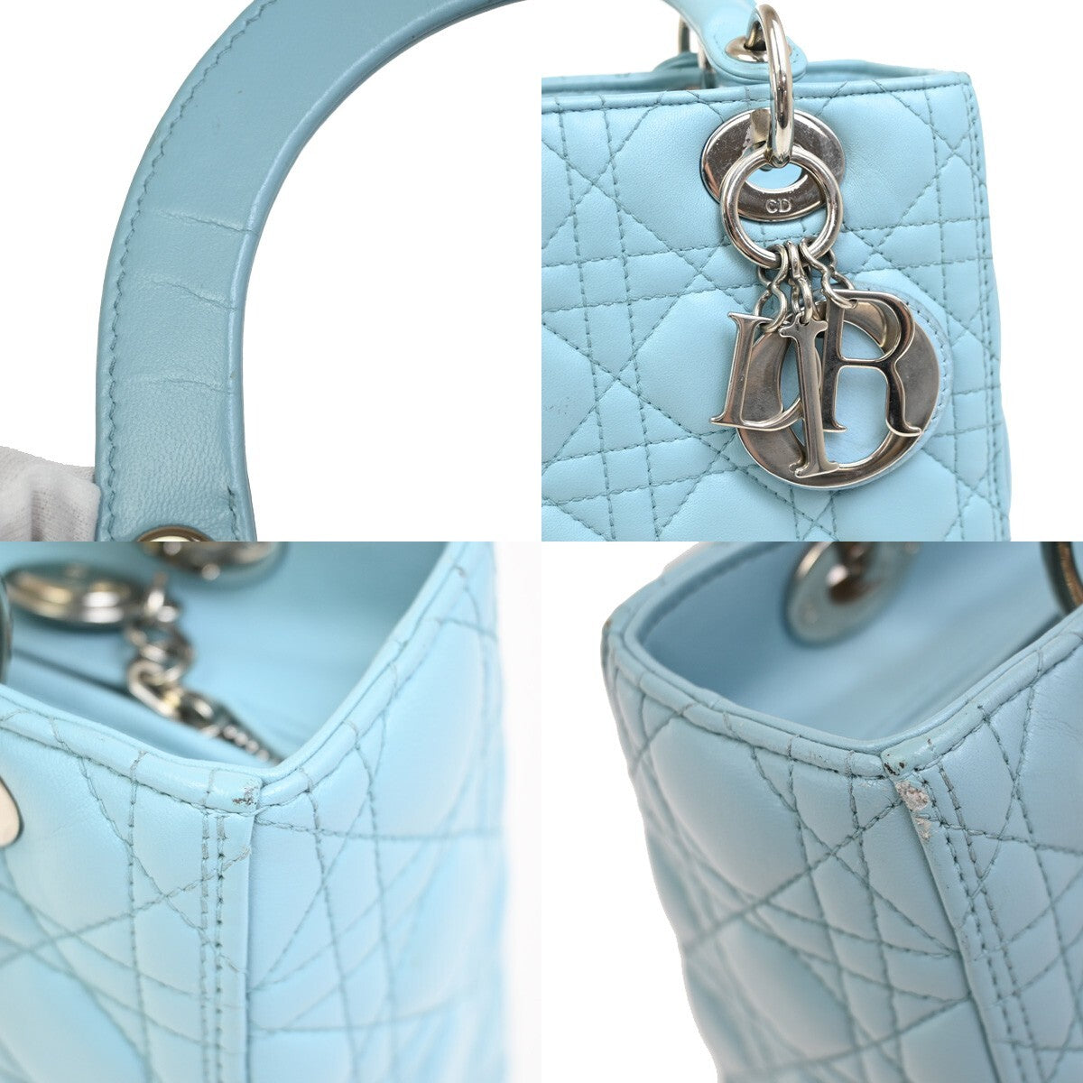 Christian Dior Lady Dior Bag Leather, BLUE, LEATHER, Handbag