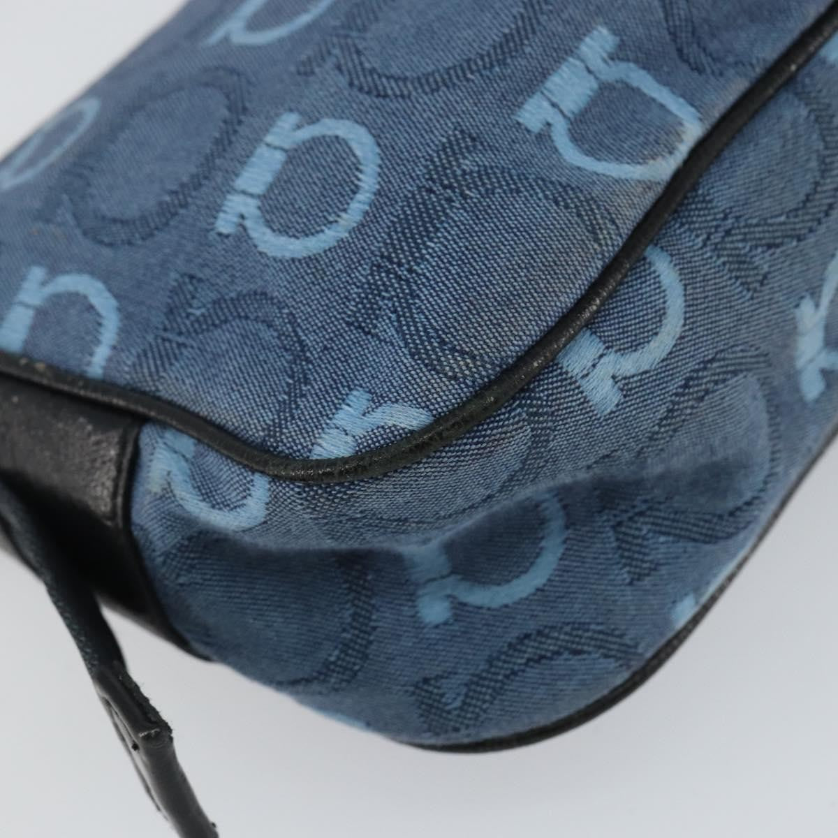 Salvatore Ferragamo Gancini Shoulder Bag Canvas, NAVY, CANVAS, Shoulder bag