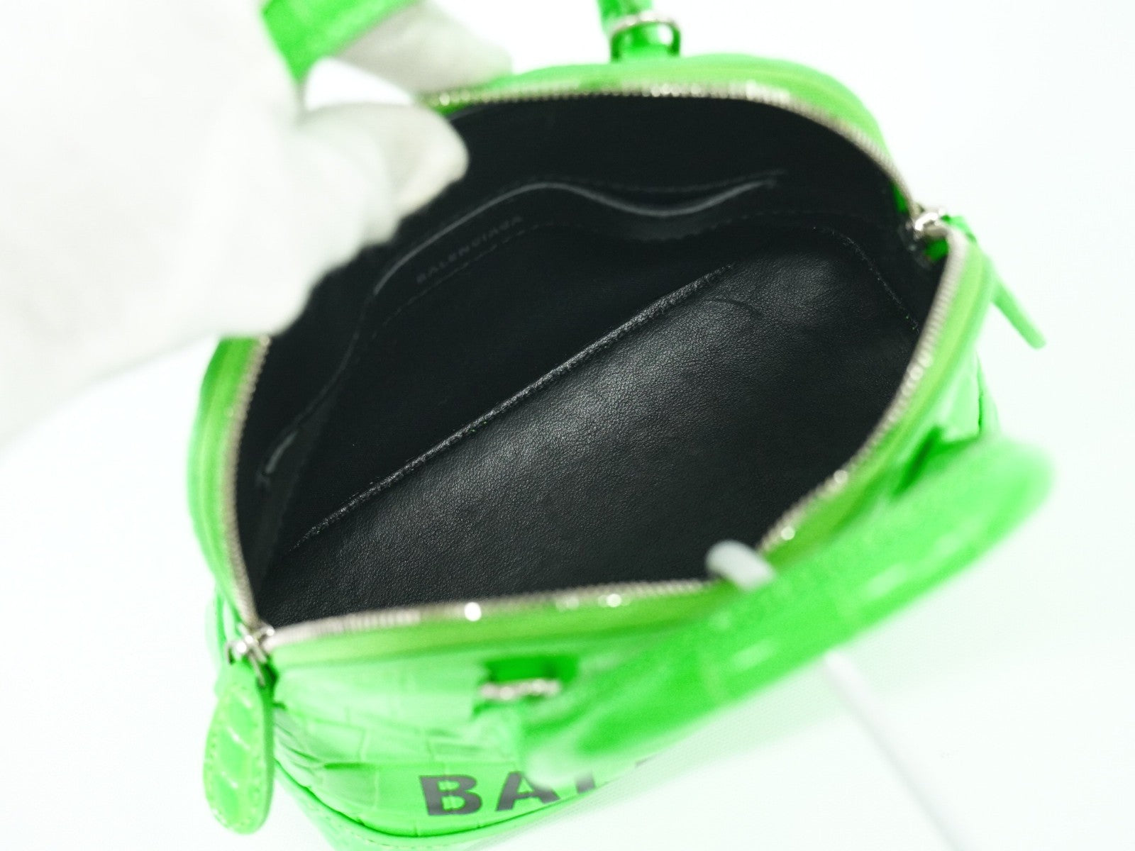 Balenciaga Logo Ville Bag Crocodile Embossed Leather, GREEN, LEATHER, Handbag