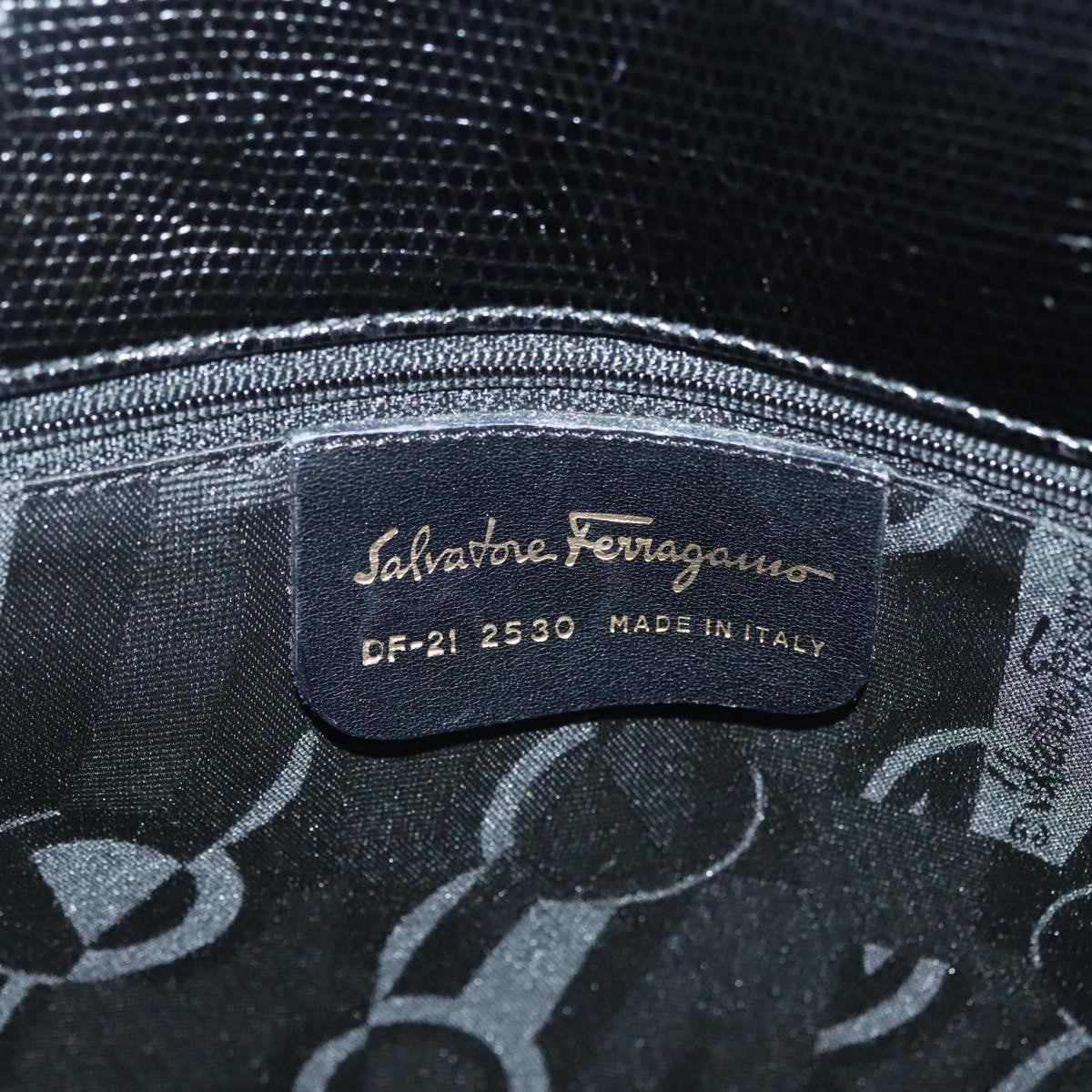 Salvatore Ferragamo Vintage Vara Bow Tote Lizard Embossed Leather, BLACK, LEATHER, Tote bag