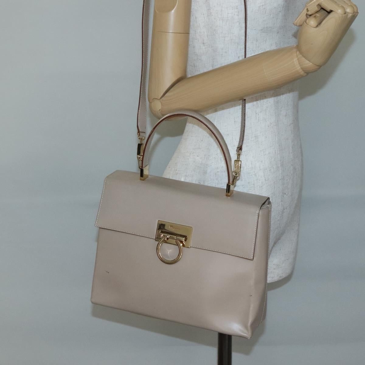 Salvatore Ferragamo Gancini Convertible Top Handle Bag Leather, BEIGE, LEATHER, Handbag