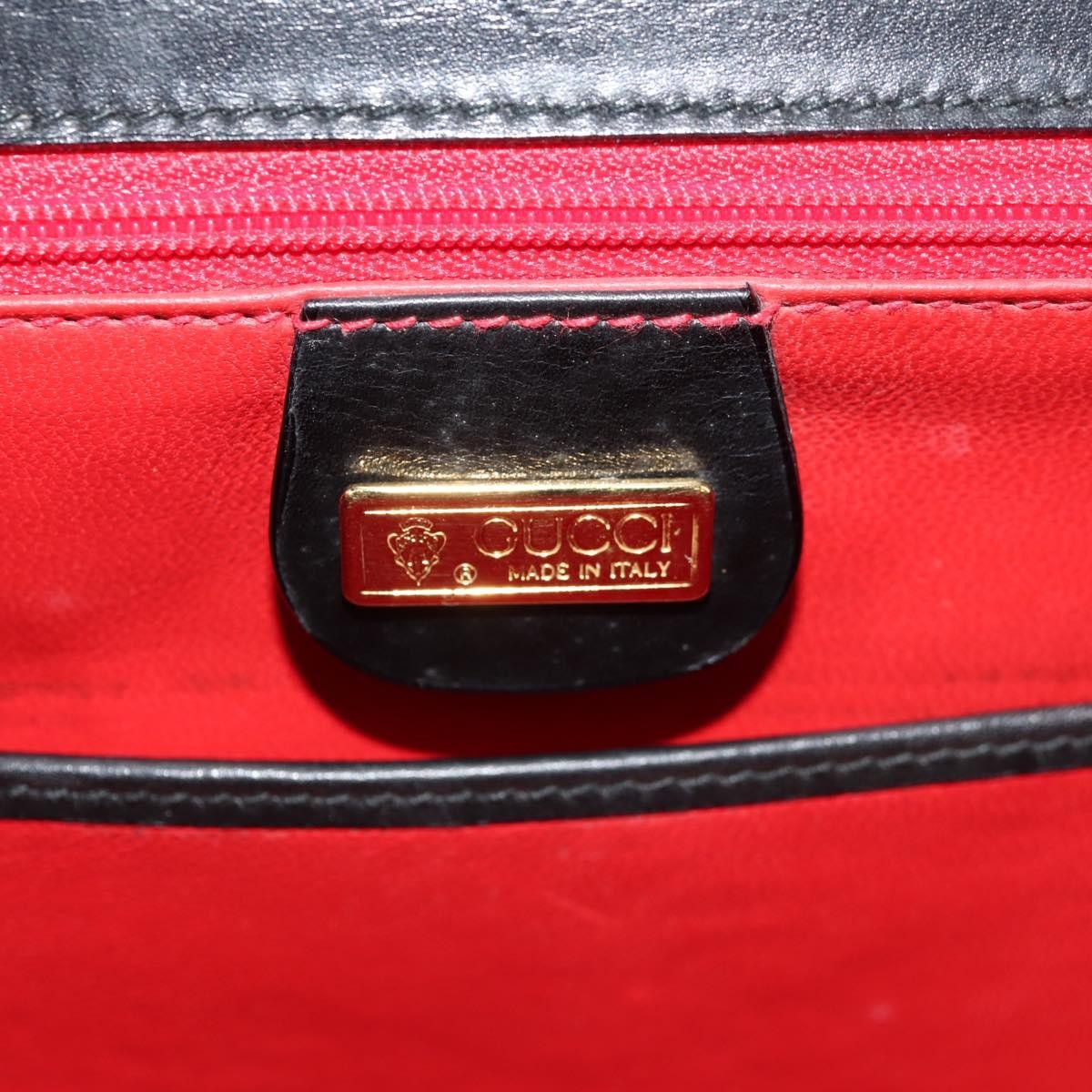 Gucci Vintage Convertible Bamboo Top Handle Bag Leather, BLACK, LEATHER, Handbag