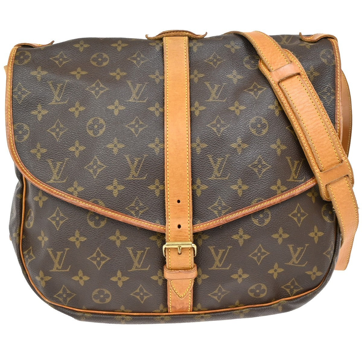 Louis Vuitton Saumur Handbag Monogram Canvas, BROWN, LEATHER, Shoulder bag