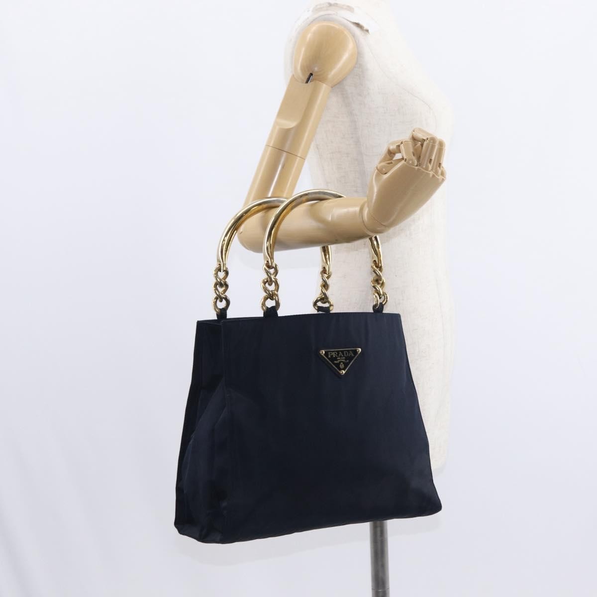 Prada Metal Handles Tote Tessuto, NAVY, NYLON, Tote bag