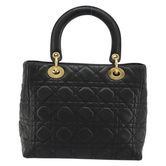 Christian Dior Vintage Lady Dior Bag Cannage Quilt Lambskin, Black, Leather, Handbag