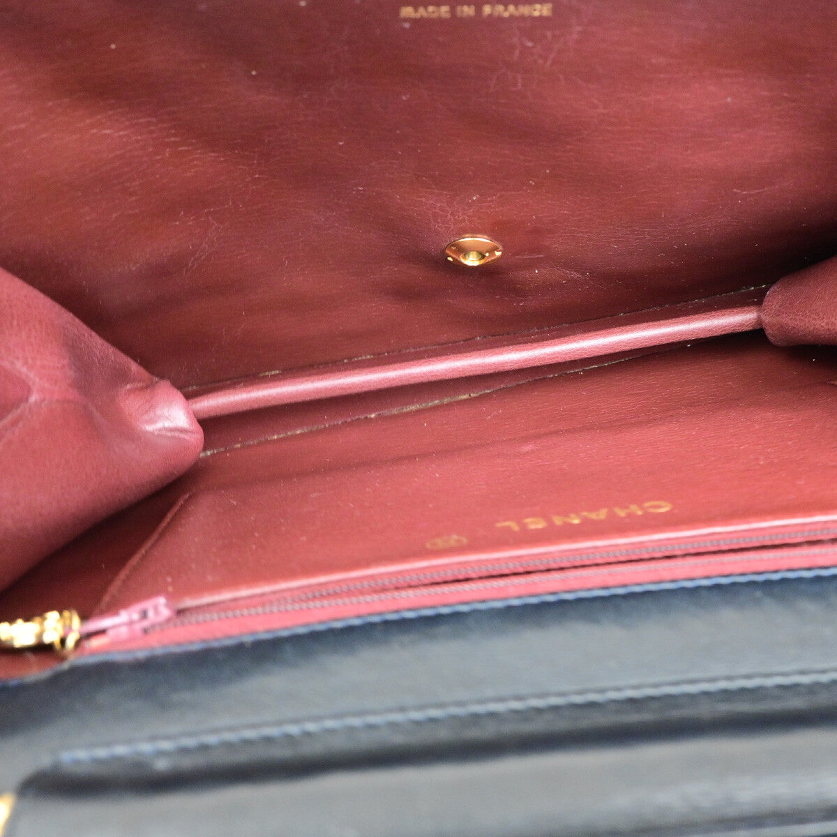 Chanel Vintage Chain Flap Bag Quilted Leather, NAVY, LEATHER, Shoulder bag