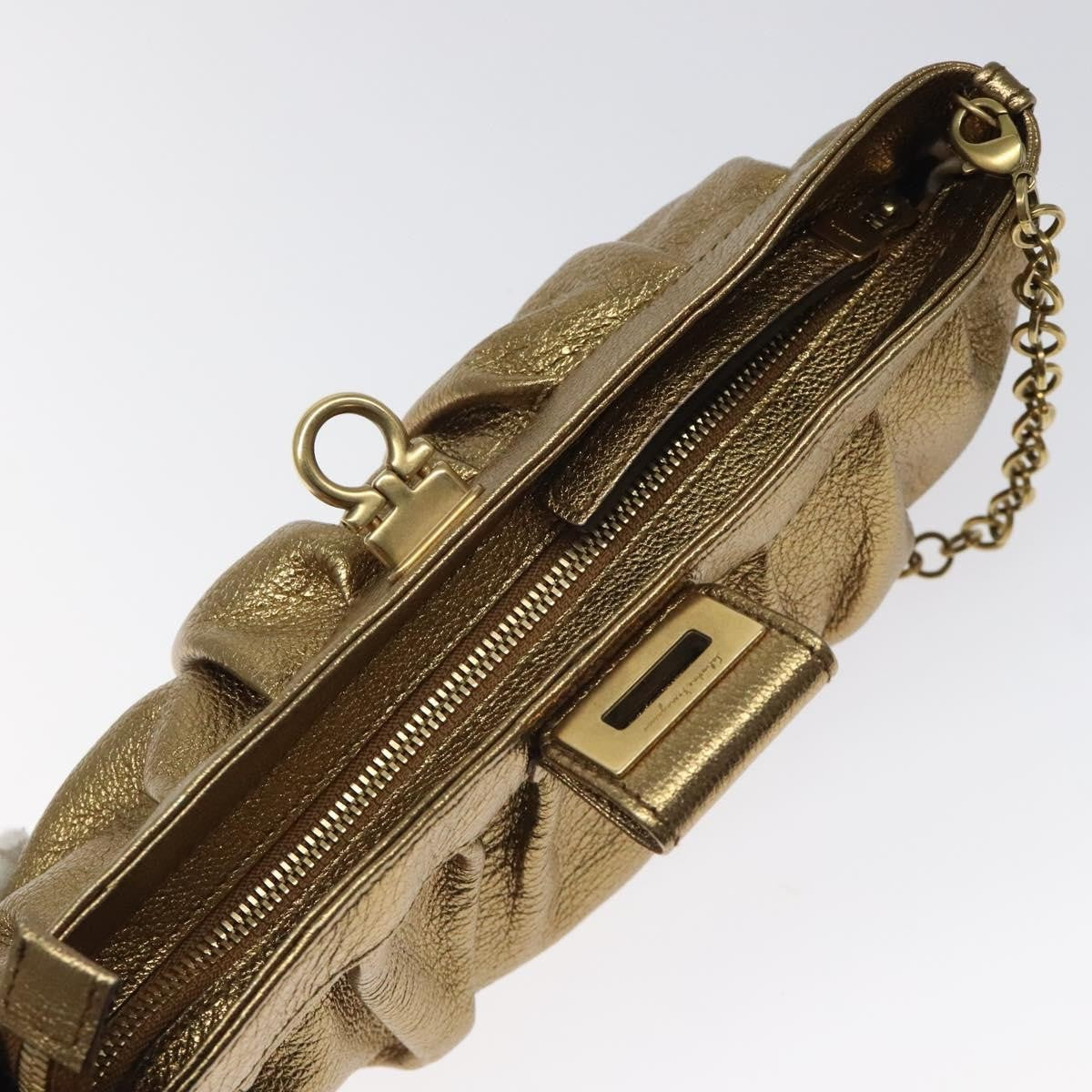 Salvatore Ferragamo Gancini Chain Clutch bag Leather, GOLD, LEATHER, Clutche & pouche