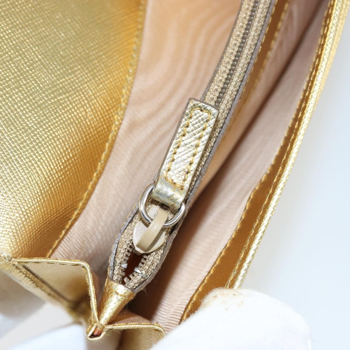 Prada Continental Wallet Saffiano Leather, GOLD, LEATHER, Wallets