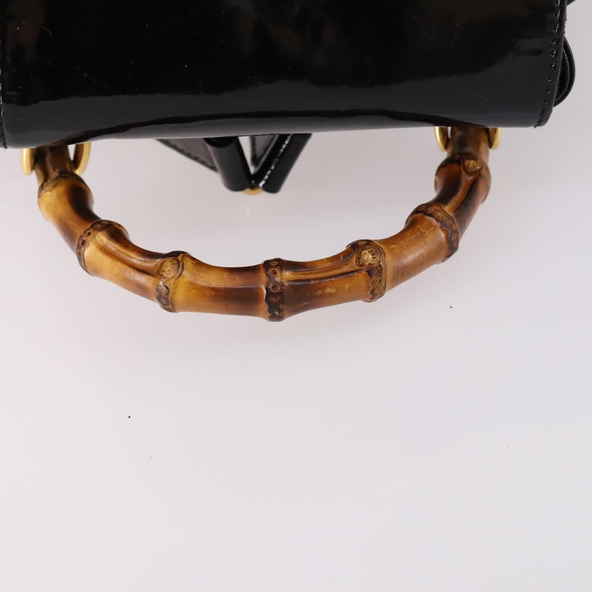 Gucci Vintage Bamboo Backpack Patent, BLACK, PATENT_LEATHER, Backpack