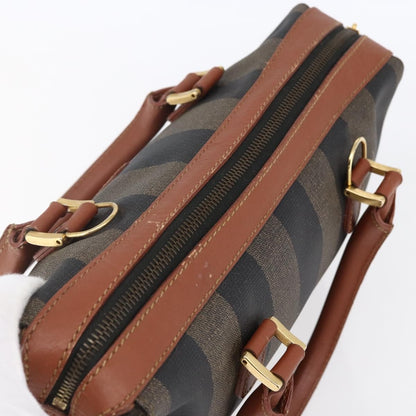 Fendi Vintage Pequin Convertible Boston Bag Coated Canvas, BROWN, CANVAS, Handbag