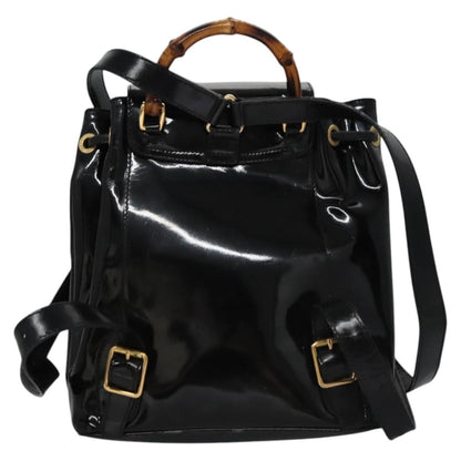 Gucci Vintage Bamboo Backpack Patent, Black, Patent Leather, Backpack