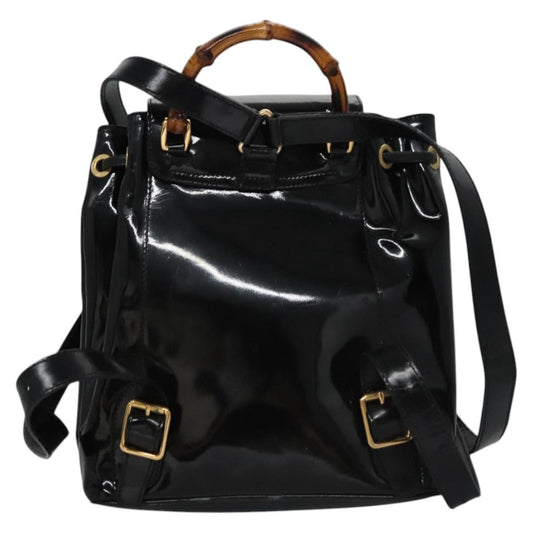 Gucci Vintage Bamboo Backpack Patent, Black, Patent Leather, Backpack