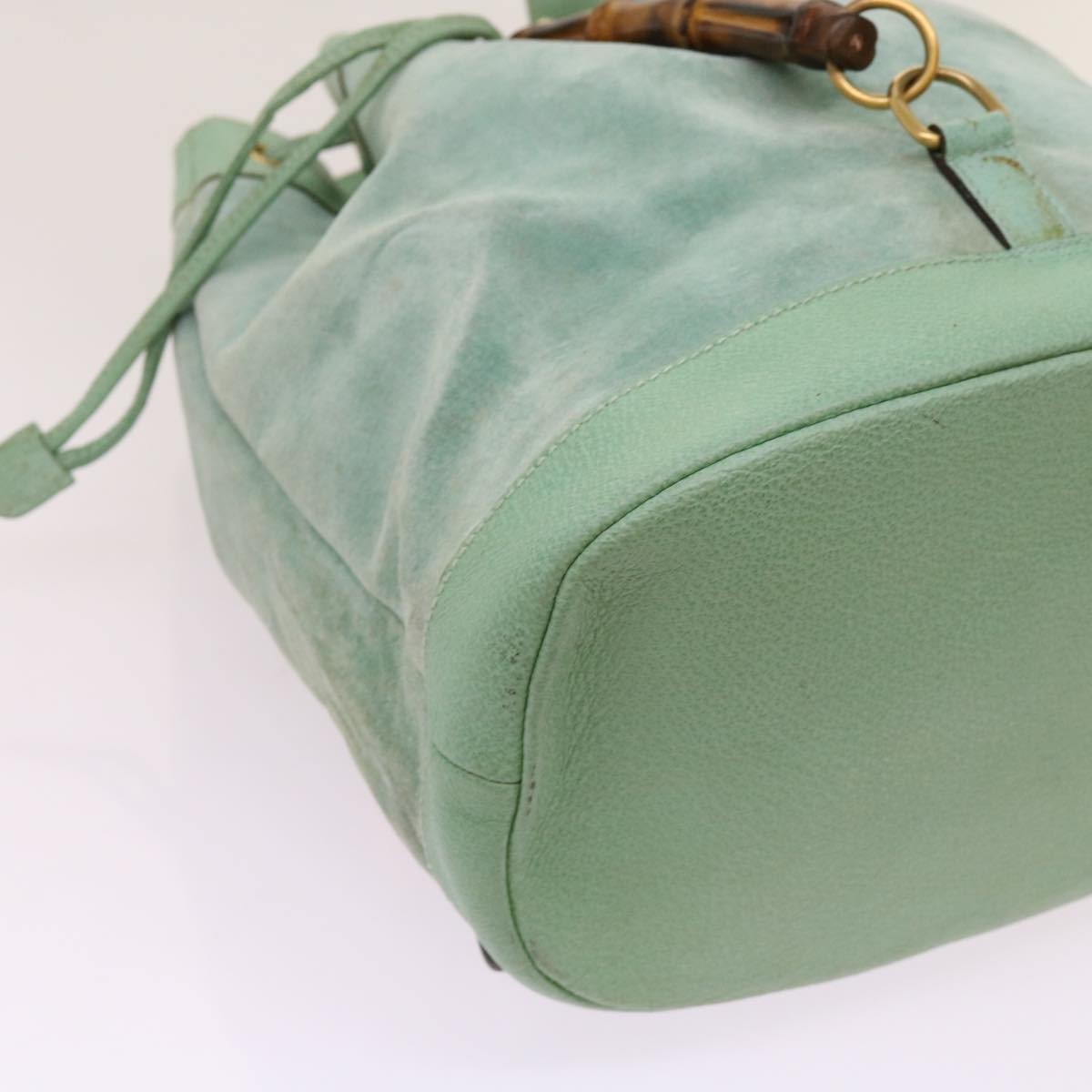 Gucci Vintage Bamboo Drawstring Backpack Suede and Leather, BLUE, SUEDE, Backpack