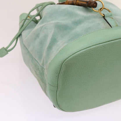 Gucci Vintage Bamboo Drawstring Backpack Suede and Leather, BLUE, SUEDE, Backpack