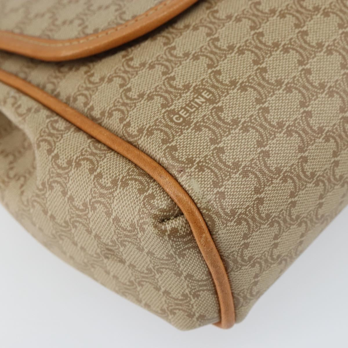 Celine Vintage Macadam Shoulder Bag Canvas and Leather, BEIGE, CANVAS, Shoulder bag