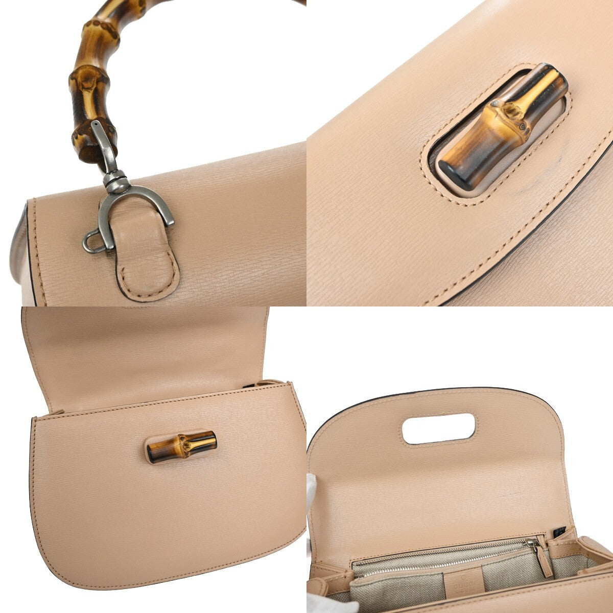 Gucci Bamboo 1947 Top Handle Bag Leather, BEIGE, LEATHER, Handbag