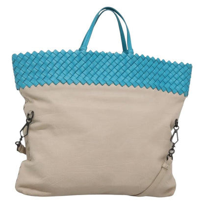 Bottega Veneta Open Tote Canvas with Intrecciomirage Leather, BEIGE, LEATHER, Tote bag