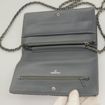 Chanel Wallet on Chain Camellia Patent, GRAY, PATENT_LEATHER, Shoulder bag