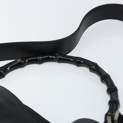 Gucci Vintage Bamboo Handle Open Hobo Leather, BLACK, LEATHER, Handbag