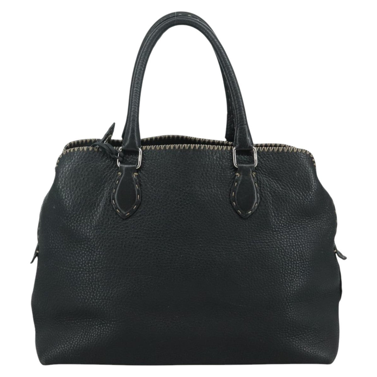 Fendi Selleria Handle Bag Embossed Leather, BLACK, LEATHER, Handbag