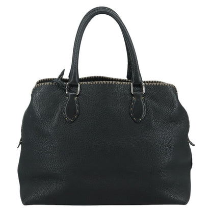 Fendi Selleria Handle Bag Embossed Leather, BLACK, LEATHER, Handbag