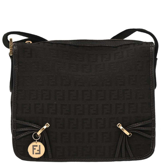 Fendi Vintage F Charm Messenger Bag Zucchino Canvas, BLACK, CANVAS, Shoulder bag