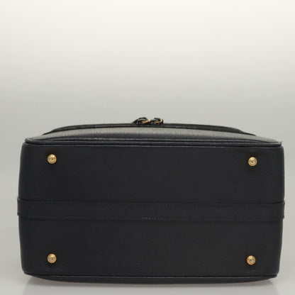 Gucci Vintage Bamboo Vanity Case Leather, NAVY, LEATHER, Handbag