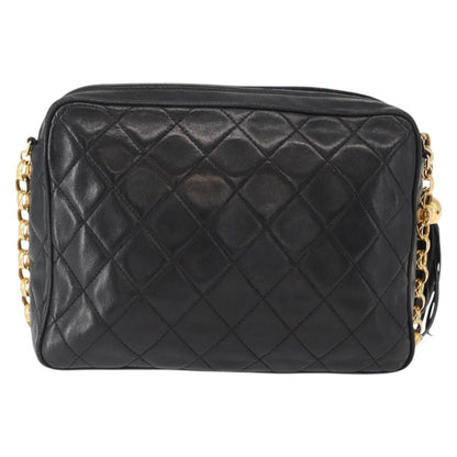 Chanel CC Chain & Tassel Front Pocket Camera Bag Quilted Lambskin, BLACK, LEATHER, Shoulder bag