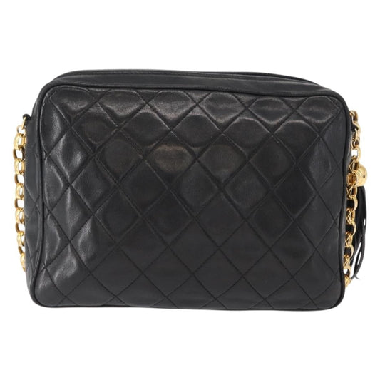 Chanel CC Chain & Tassel Front Pocket Camera Bag Quilted Lambskin, BLACK, LEATHER, Shoulder bag