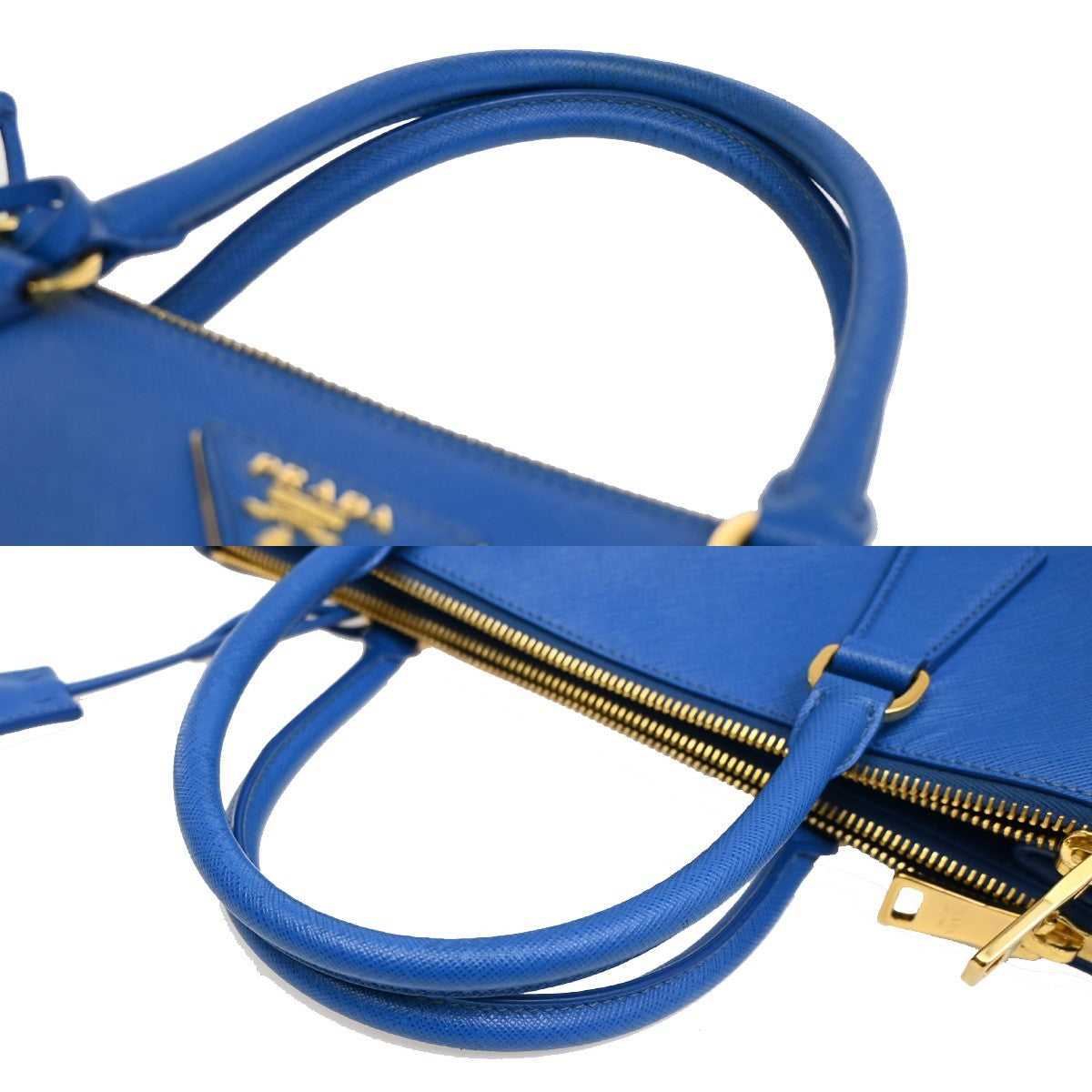 Prada Double Zip Tote Leather, BLUE, LEATHER, Tote bag