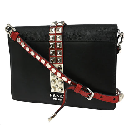 Prada Elektra Shoulder Bag Studded Leather, BLACK, LEATHER, Shoulder bag