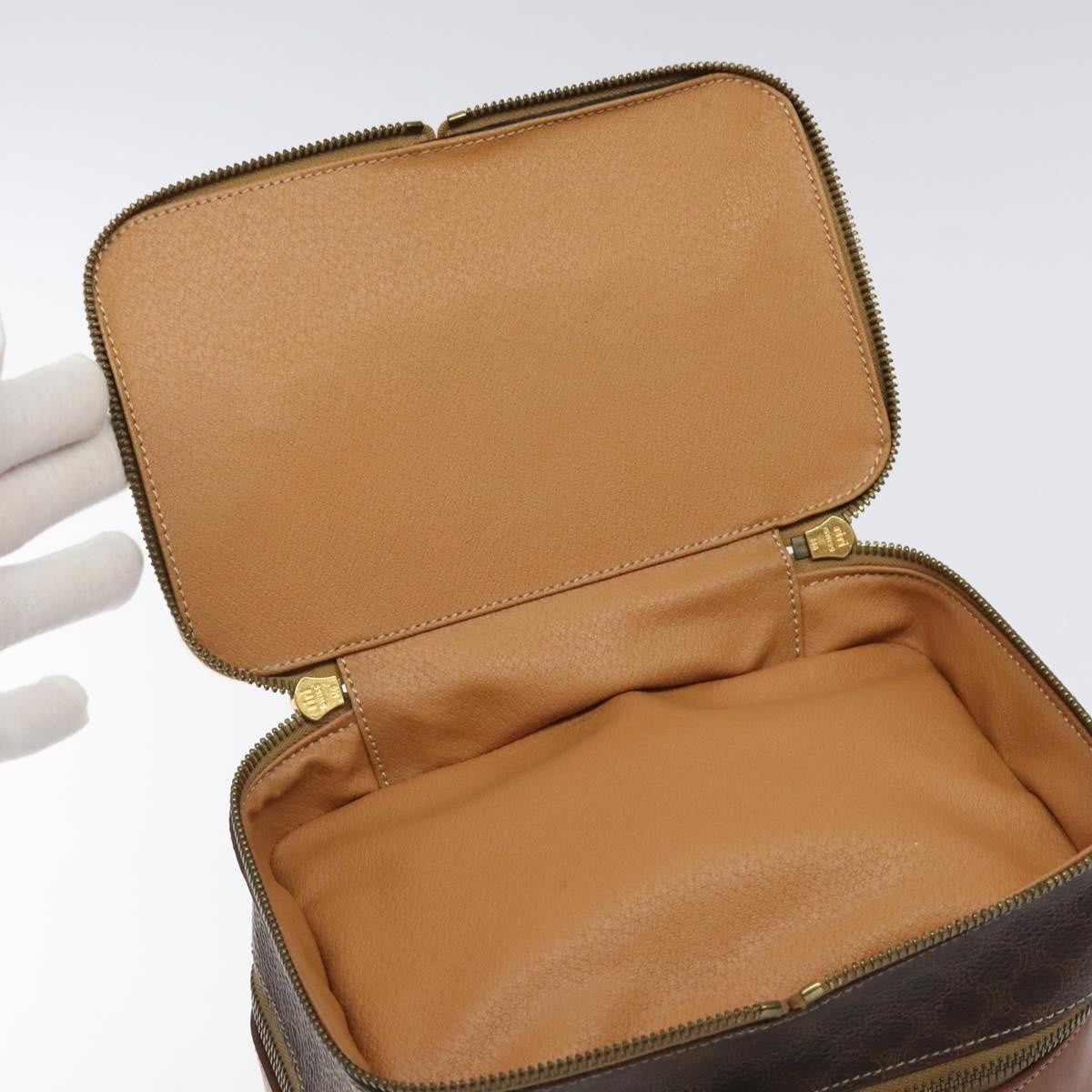 Celine Vintage Double Zip Vanity Case Macadam Coated Canvas, BROWN, CANVAS, Toiletry Case