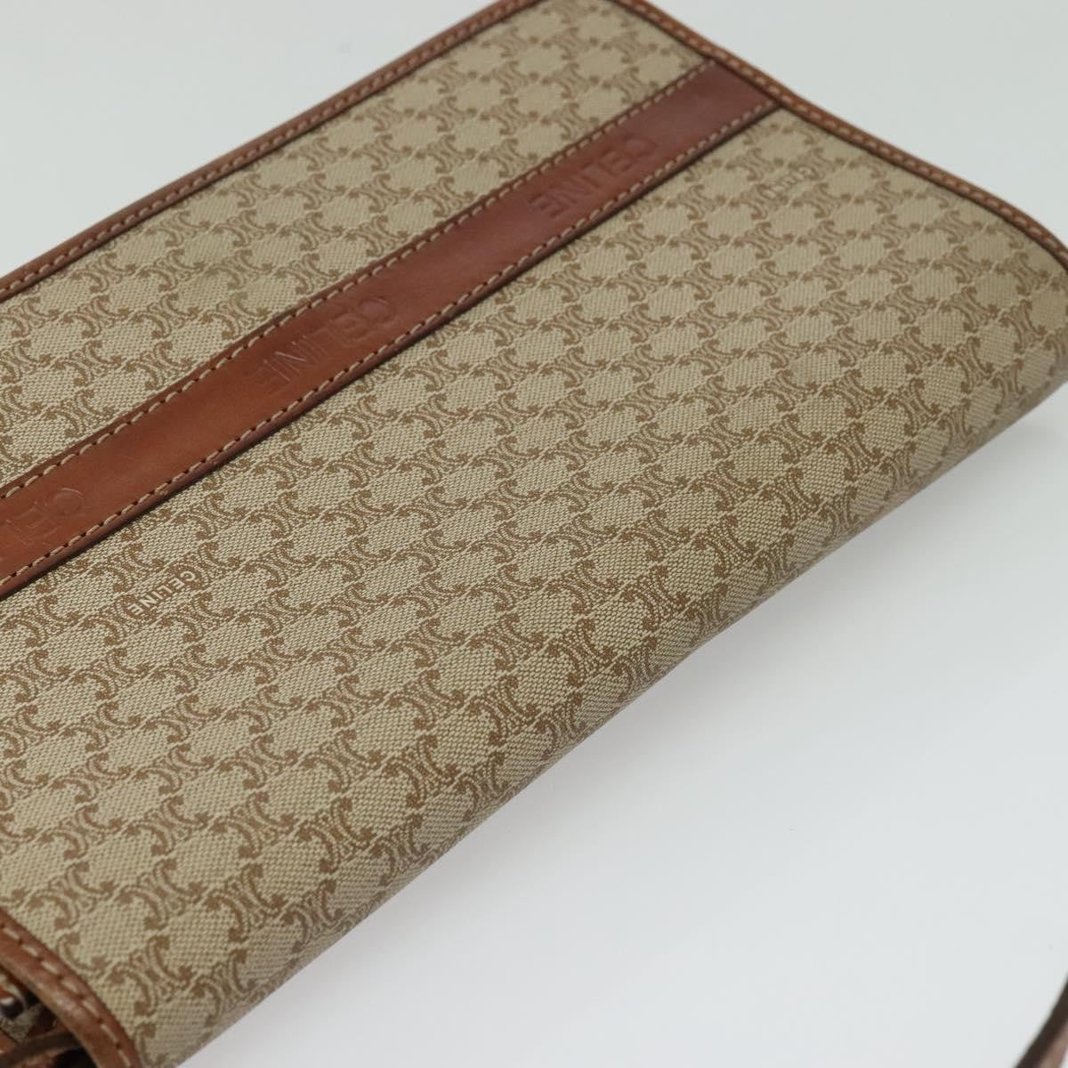 Celine Vintage Macadam Shoulder Bag Canvas and Leather, BEIGE, CANVAS, Shoulder bag