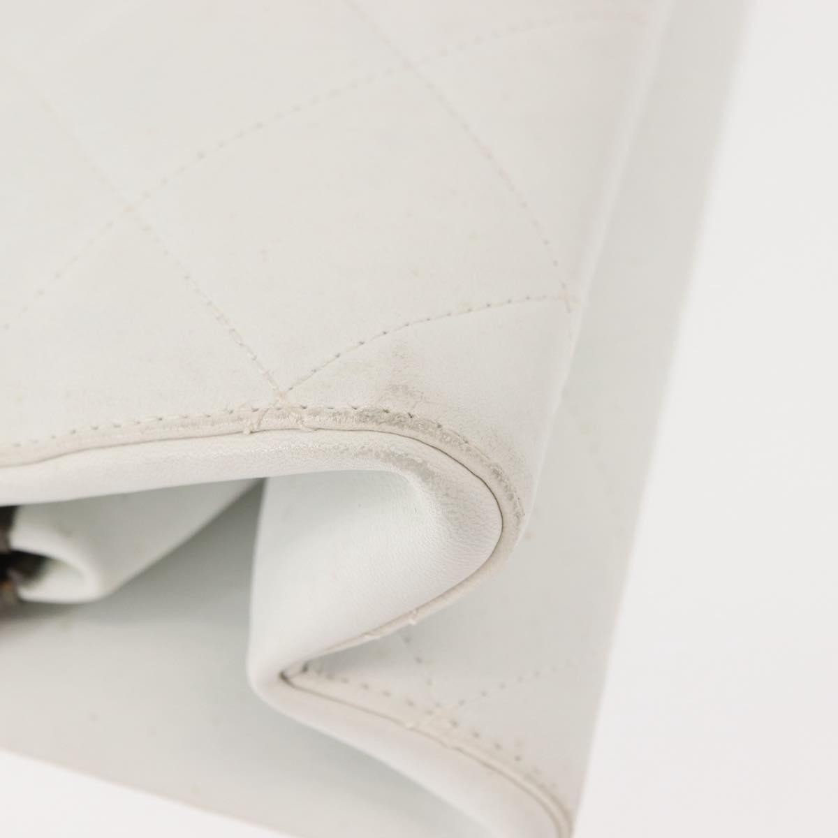 Chanel Wooden Frame Striped Shoulder Bag Leather, WHITE, LEATHER, Shoulder bag