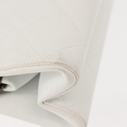 Chanel Wooden Frame Striped Shoulder Bag Leather, WHITE, LEATHER, Shoulder bag