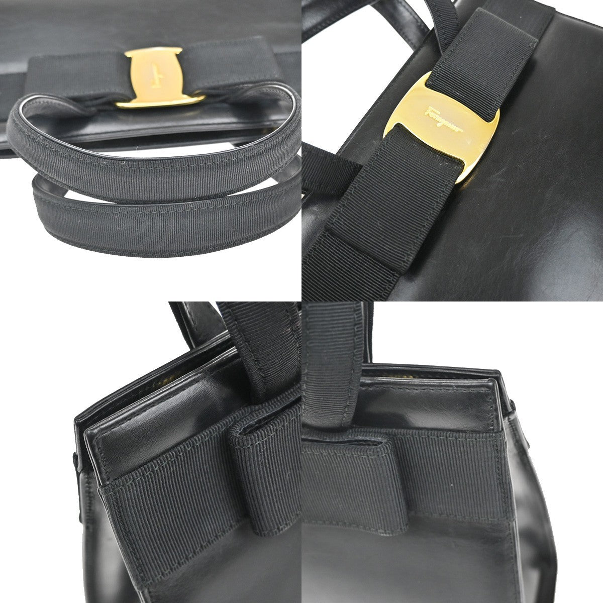 Salvatore Ferragamo Convertible Vara Bow Tote Leather, BLACK, LEATHER, Handbag