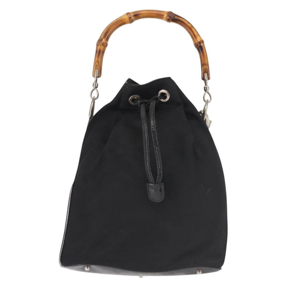 Gucci Vintage Bamboo Bucket Bag Nylon and Leather, BLACK, NYLON, Bag
