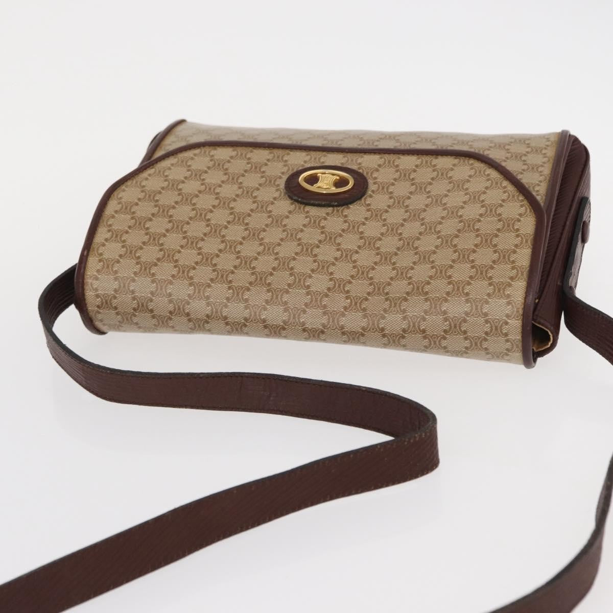 Celine Vintage Macadam Shoulder Bag Canvas and Leather, BEIGE, CANVAS, Shoulder bag