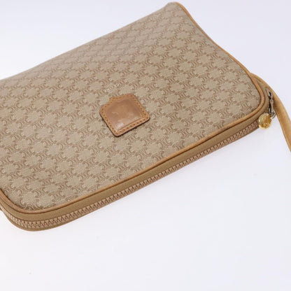 Celine Vintage Macadam Shoulder Bag Canvas and Leather, BEIGE, CANVAS, Shoulder bag