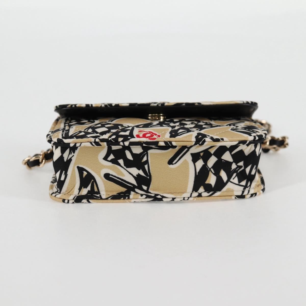 Chanel Flap Card Holder on Chain Quilted Printed Canvas, BEIGE, NYLON, Shoulder bag