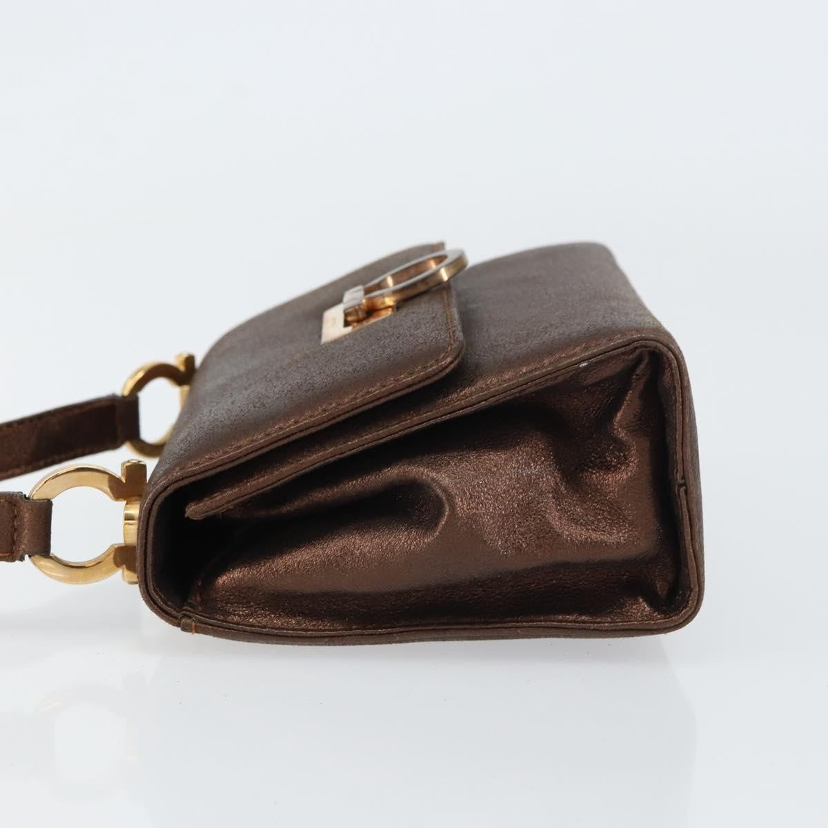 Salvatore Ferragamo Gancini Shoulder Bag Leather, GOLD, LEATHER, Shoulder bag