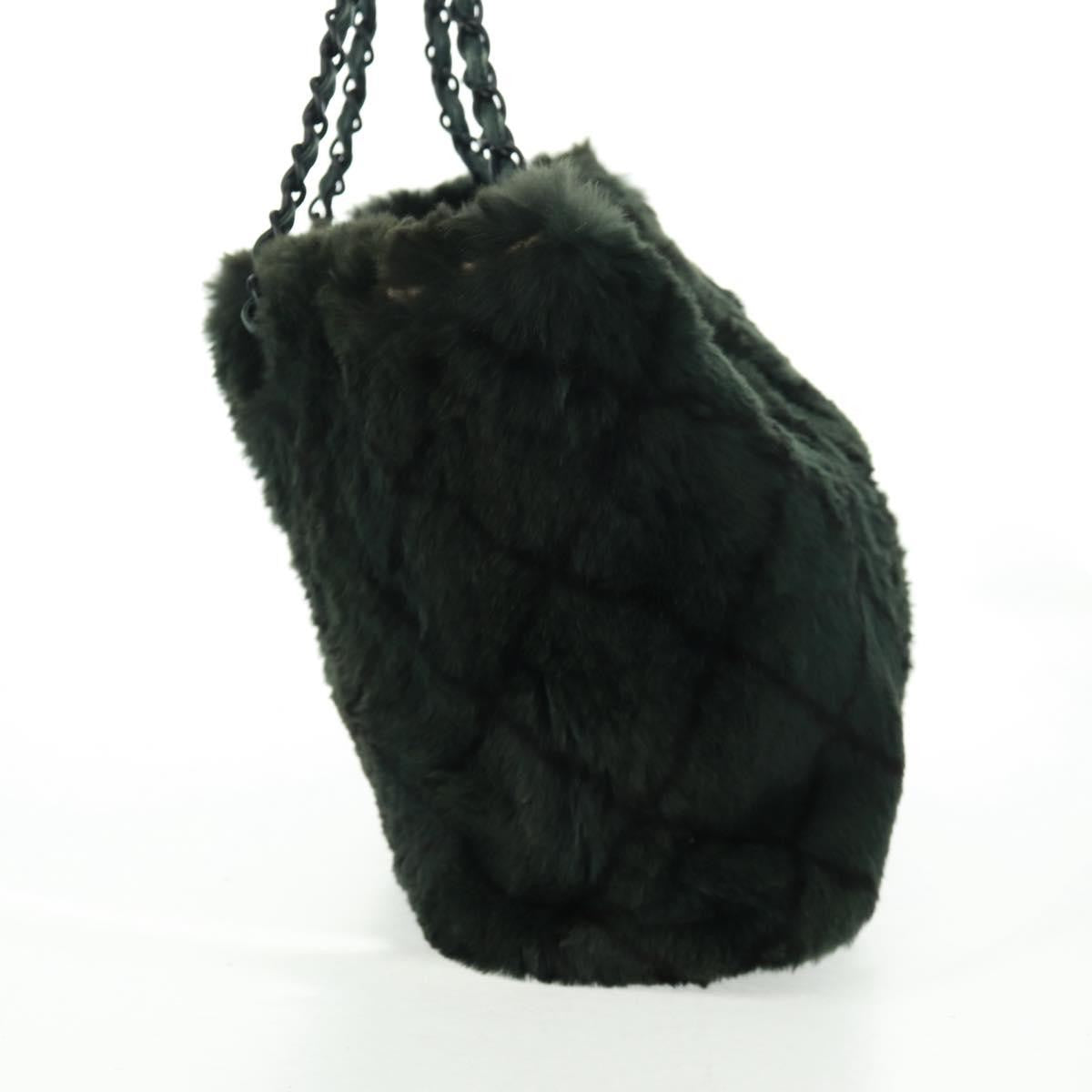 Chanel Vintage CC Chain Tote Printed Lapin Fur, GREEN, FAUX_FUR, Tote bag