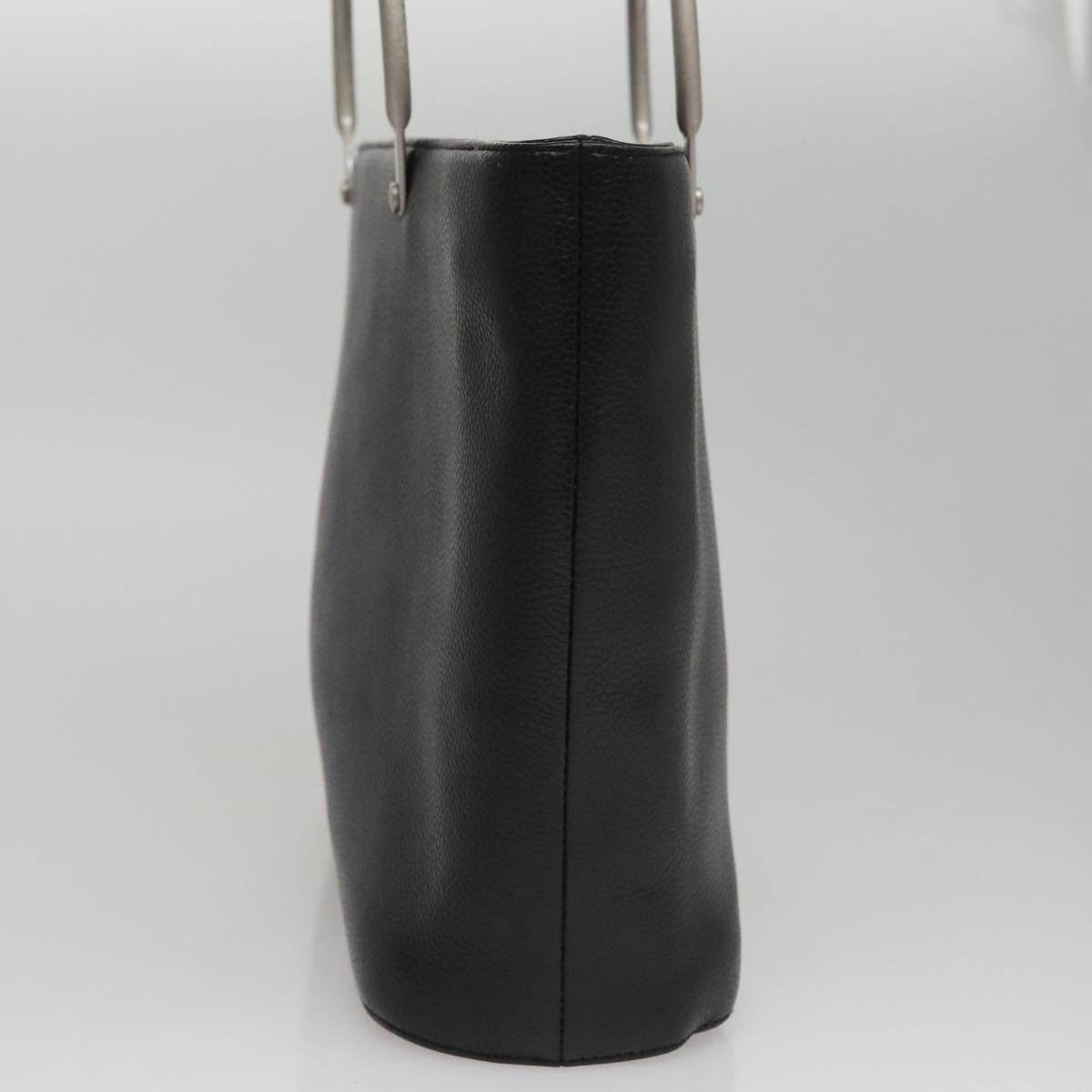 Chanel Vintage Metal Ring Tote Leather, BLACK, LEATHER, Tote bag