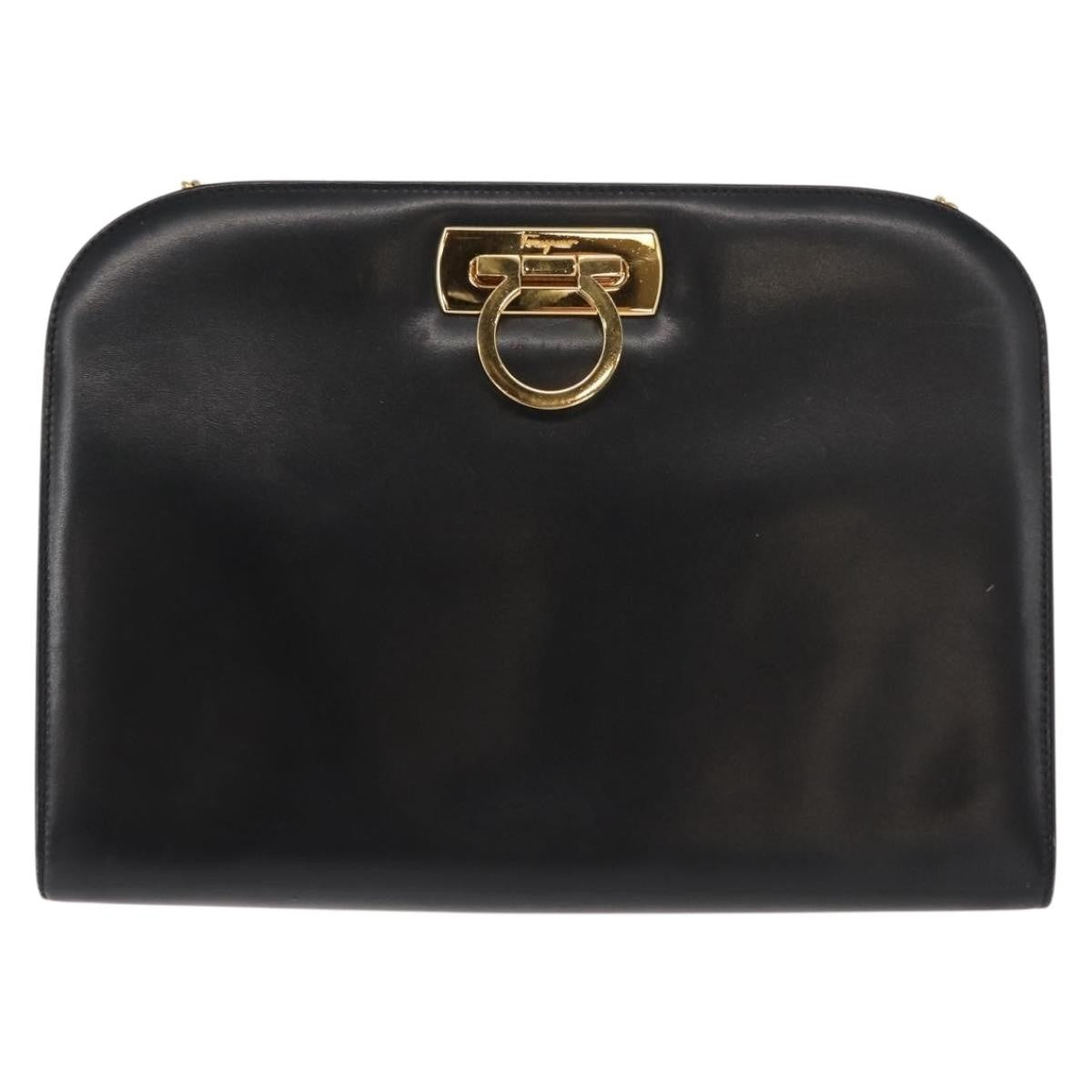 Salvatore Ferragamo Vintage Gancini Chain Shoulder Bag Leather, BLACK, LEATHER, Shoulder bag