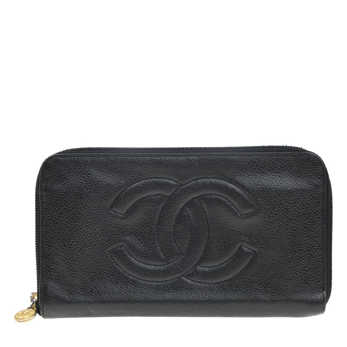 Chanel CC Zip Around Wallet Leather, BLACK, LEATHER, Wallets