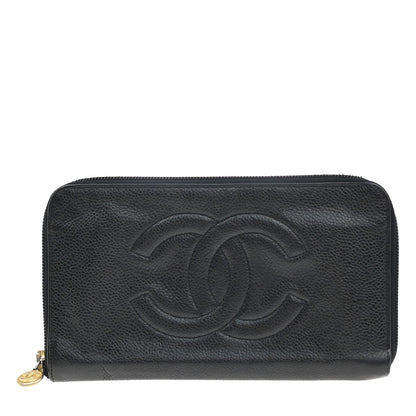 Chanel CC Zip Around Wallet Leather, BLACK, LEATHER, Wallets