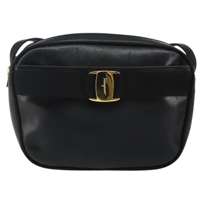 Salvatore Ferragamo Vala Shoulder Bag Leather, BLACK, LEATHER, Shoulder bag